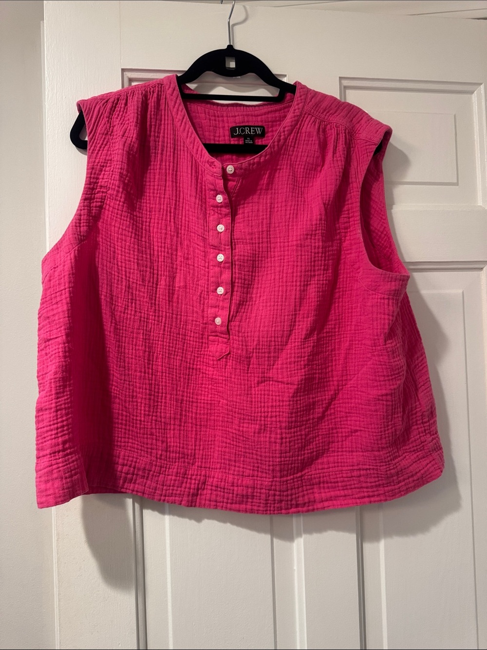 J. Crew Bright Pink Sleeveless Button-Front Cotton Gauze Top